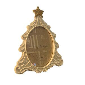 RACHEL ZOE Round Picture Frame Christmas Tree Shaped Gold Star 10 1/2" PRETTY